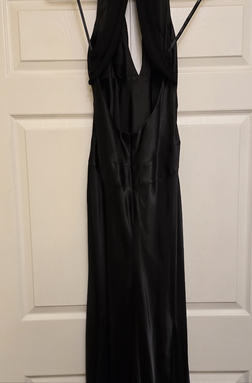 Sleek Black Satin Evening  Gown.  Night Way Collections Black Halter Gown Size 8
